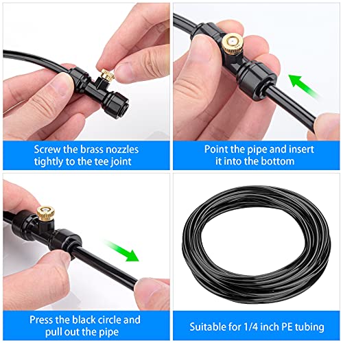 Petutu 20 Pack Brass Mister Nozzles with 20 Pack Misting Nozzle Tees with 2 Pack End Plugs for Outdoor Cooling System Patio Misting System - Image 4