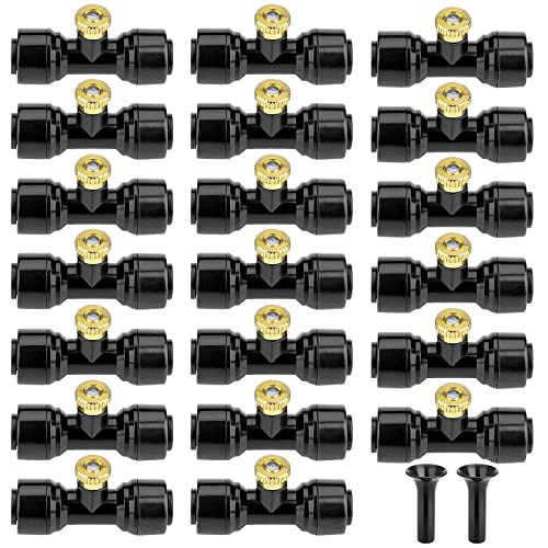 Petutu 20 Pack Brass Mister Nozzles with 20 Pack Misting Nozzle Tees with 2 Pack End Plugs for Outdoor Cooling System Patio Misting System - Image 1