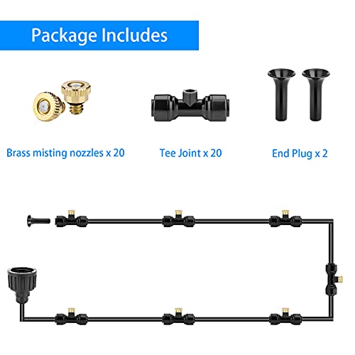 Petutu 20 Pack Brass Mister Nozzles with 20 Pack Misting Nozzle Tees with 2 Pack End Plugs for Outdoor Cooling System Patio Misting System - Image 5
