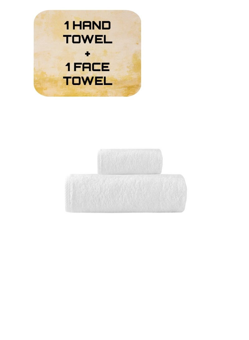 Blueberry Pack of 2 - 100% Cotton 600 GSM, 1xHand Towel(40x70cm), 1xFace Towel(30x30cm), Highly Absorbent Super Durable, Color-White - Image 1