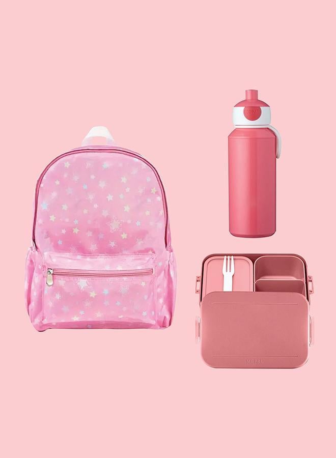 Share the Love 3 Piece Pink Colour Combo Set - Backpack, Water Bottle and Medium Lunch Box 
