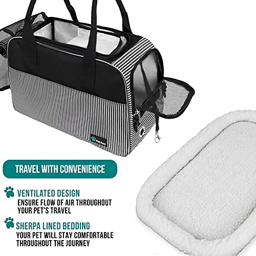 PetAmi Dog Purse Carrier for Small Dogs, Airline Approved Soft Sided Pet Carrier with Pockets, Ventilated Dog Carrying Bag for Puppy Cat, Dog Travel Supplies Bag, Sherpa Bed, Max 12 lbs, Stripe Black - Image 4