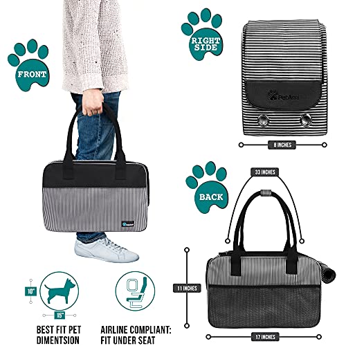 PetAmi Dog Purse Carrier for Small Dogs, Airline Approved Soft Sided Pet Carrier with Pockets, Ventilated Dog Carrying Bag for Puppy Cat, Dog Travel Supplies Bag, Sherpa Bed, Max 12 lbs, Stripe Black - Image 2