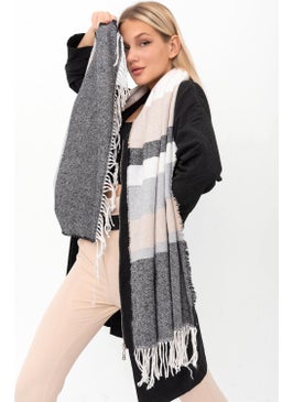 Saria Moda شال كتف سميك مخطط بقوام ناعم  - Image 1