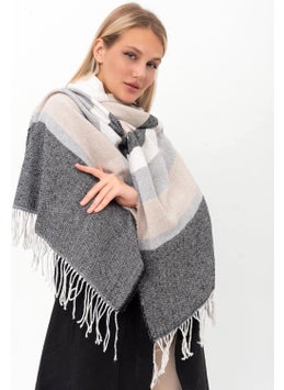 Saria Moda شال كتف سميك مخطط بقوام ناعم  - Image 2
