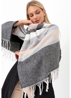 Saria Moda شال كتف سميك مخطط بقوام ناعم  - Image 3