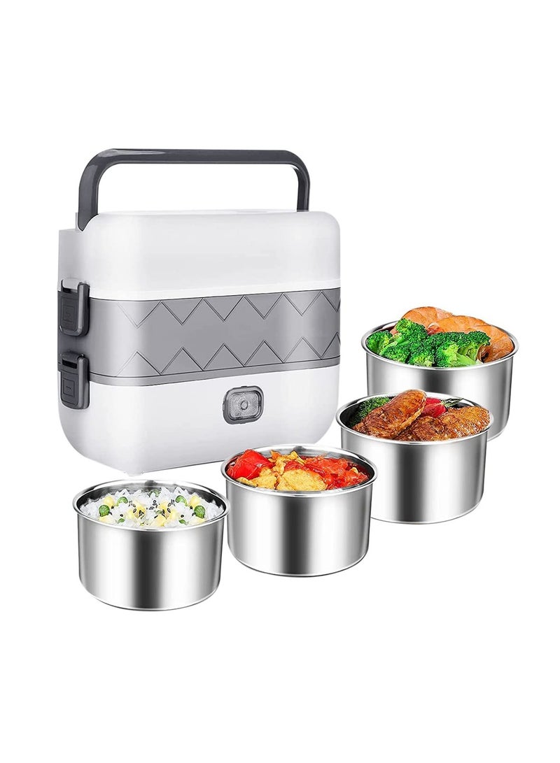 Excefore Electric Lunch Box, Food Heater Leak-proof Portable Hot Meal Boxes, 2 Layers 4 Stainless Steel Steamer Food Insulation Lunch Box for Home Office Dormitory, 2L/110V/200W - Image 1