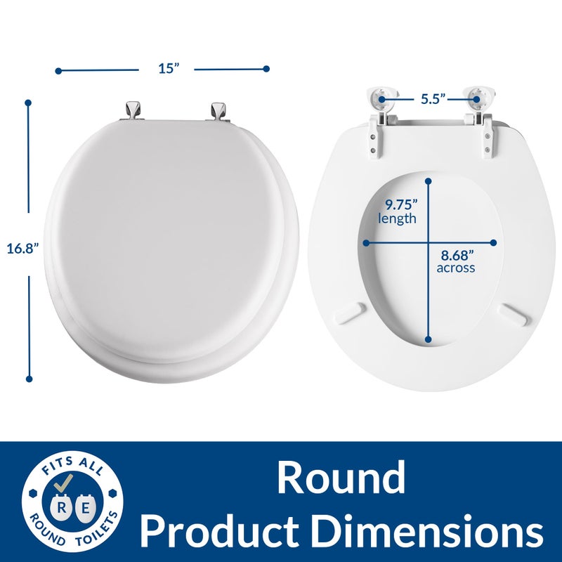 Mayfair Padded Toilet Seat with Chrome Hinges, Soft Vinyl over Wood Core Seat, Made in USA, Round, White - Image 4