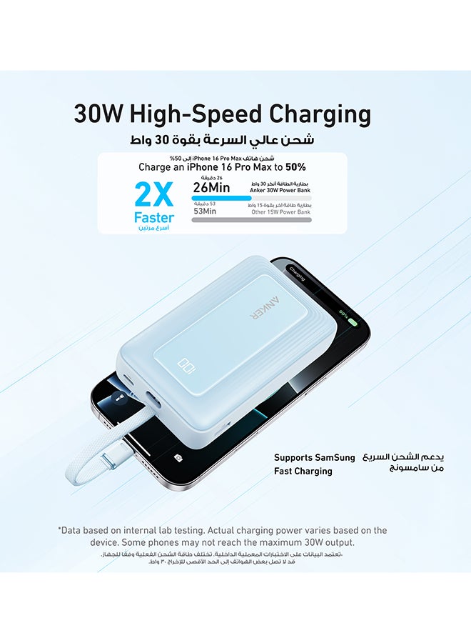 Zolo Power Bank, 20,000mAh 30W High-Speed Portable Charger with Built-In USB-C Cable, Battery Pack For iPhone 17/17 Air/17 Pro/17 Pro Max/16 Series, Galaxy, and More (Blue, 20000 mAh) - Image 2