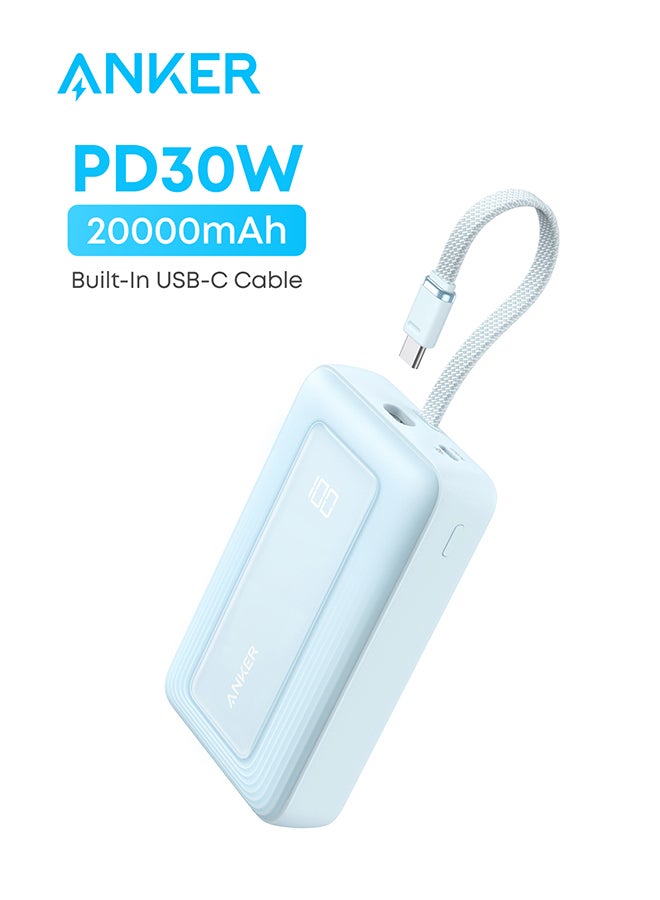 Zolo Power Bank, 20,000mAh 30W High-Speed Portable Charger with Built-In USB-C Cable, Battery Pack For iPhone 17/17 Air/17 Pro/17 Pro Max/16 Series, Galaxy, and More (Blue, 20000 mAh) - Image 1