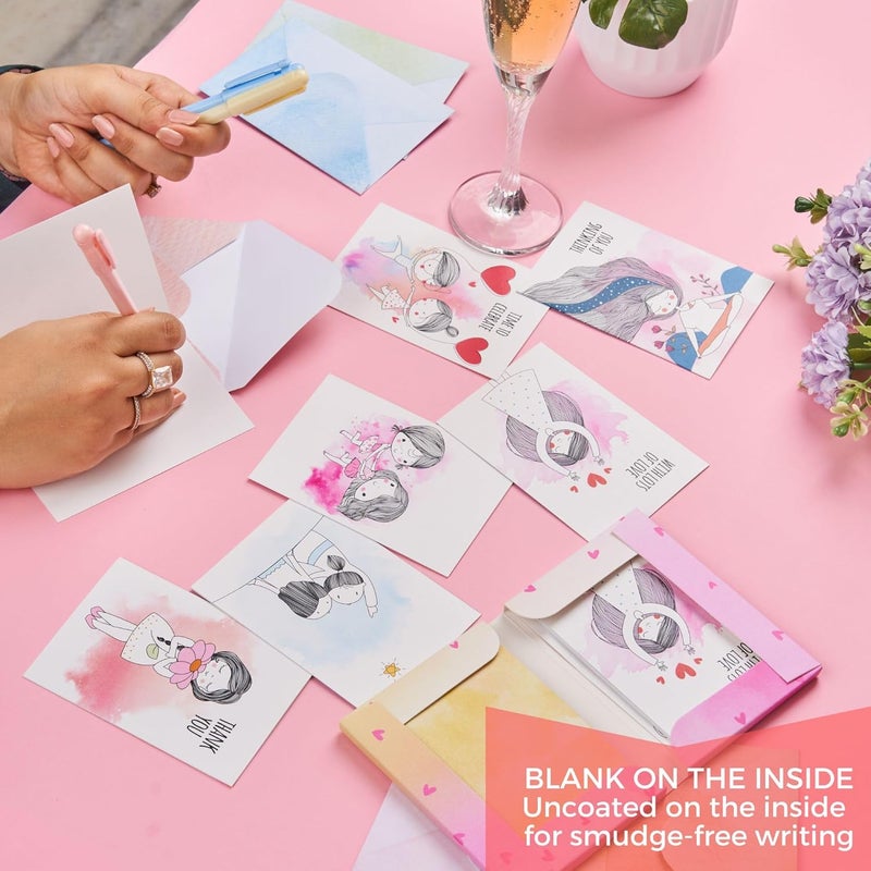Doodle Set of 12 Blank Notecards | Coloured Envelopes | Jacket Style Packaging | 6 Different Designs for all Occasions | 3 x 4.25 inches, 160 gsm - You and Me - Image 5