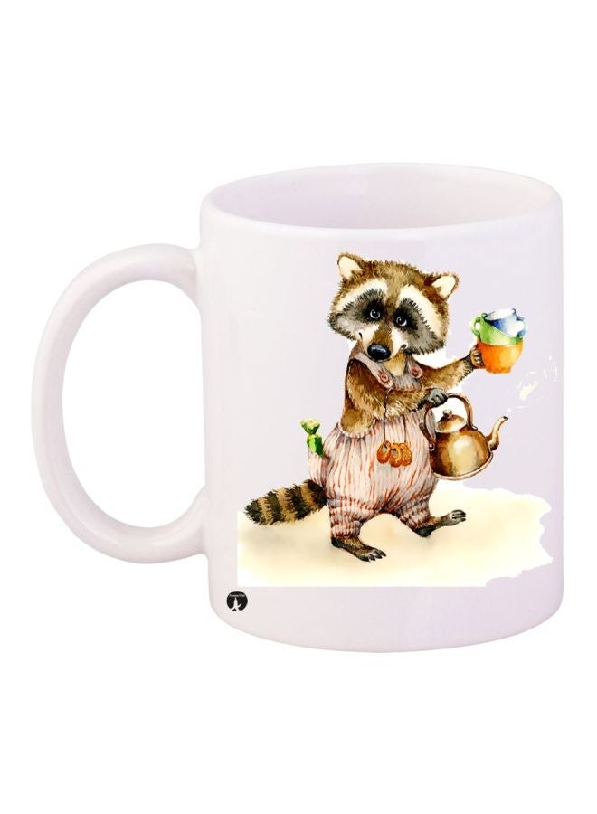 RYN Cartoon Printed Coffee Mug White/Brown/Beige 11ounce