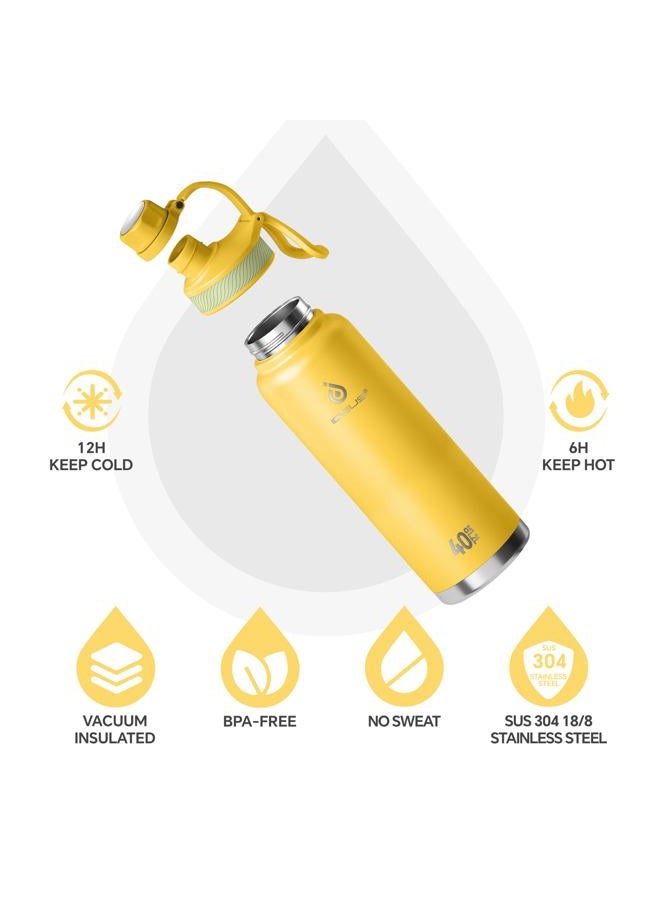 IDEUS Vacuum Insulated Water Bottle, 40 oz Stainless Steel Water Bottles with Straw and Spout Lid, Reusable Metal Water Bottle Leak Proof Gym Water Bottle, BPA-Free(Bright Yellow) - Image 2