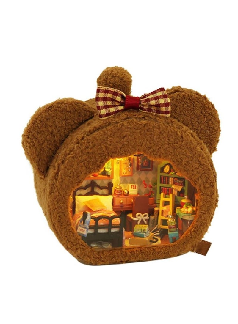 Bear's Home، مجموعة بيت الدمى الصغيرة DIY بيت الدمى الخشبي، طقم منزل صغير مفروش، هدية عيد ميلاد جميلة مصنوعة يدويًا - Image 1