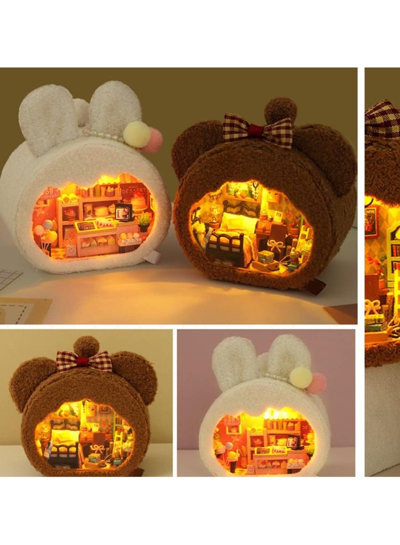 Bear's Home، مجموعة بيت الدمى الصغيرة DIY بيت الدمى الخشبي، طقم منزل صغير مفروش، هدية عيد ميلاد جميلة مصنوعة يدويًا - Image 3