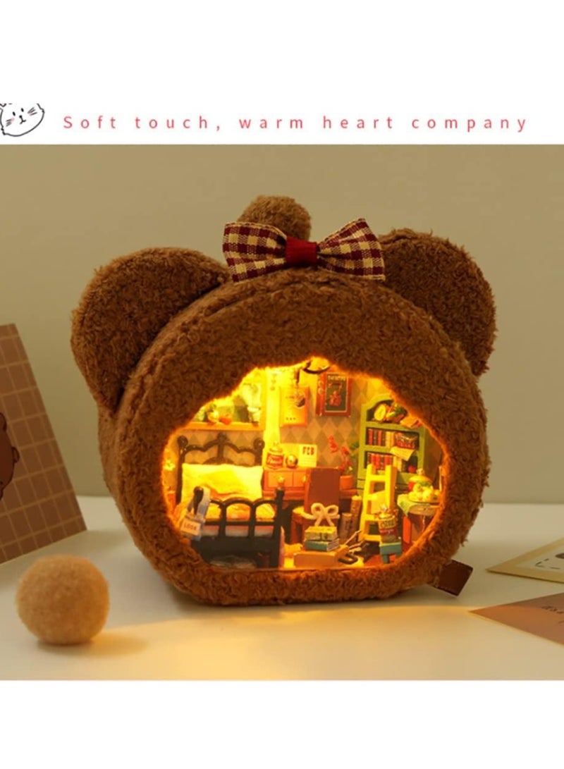 Bear's Home، مجموعة بيت الدمى الصغيرة DIY بيت الدمى الخشبي، طقم منزل صغير مفروش، هدية عيد ميلاد جميلة مصنوعة يدويًا - Image 4