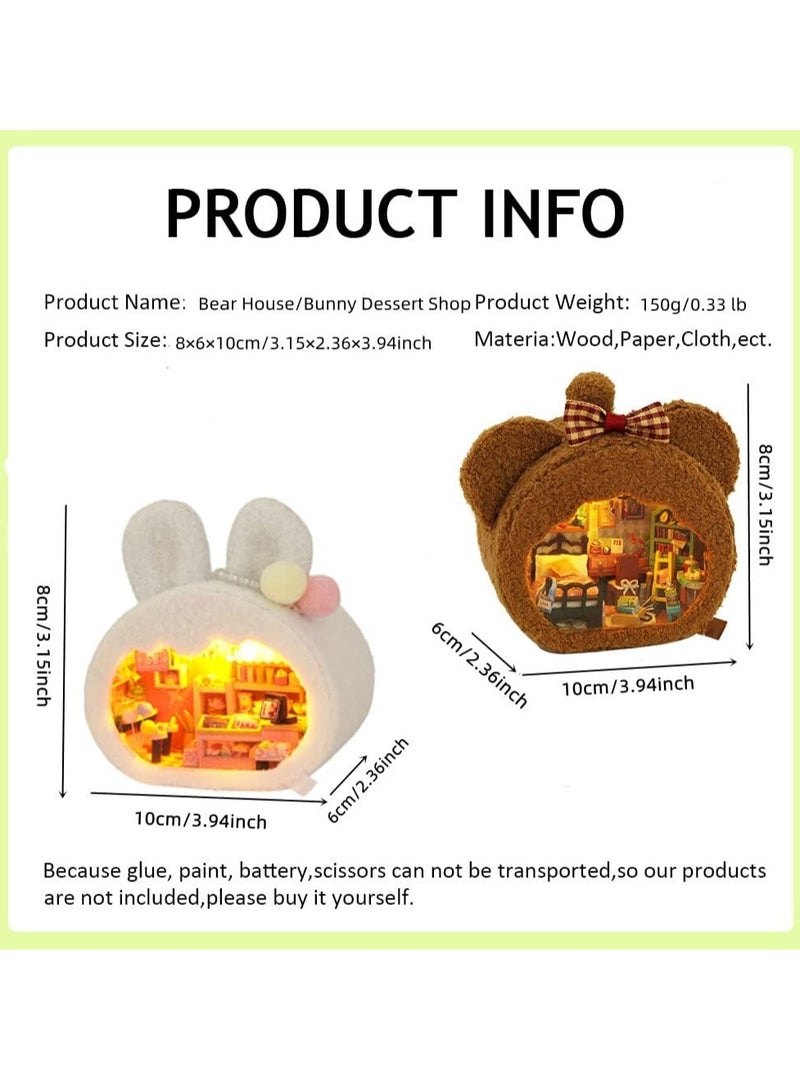Bear's Home، مجموعة بيت الدمى الصغيرة DIY بيت الدمى الخشبي، طقم منزل صغير مفروش، هدية عيد ميلاد جميلة مصنوعة يدويًا - Image 5