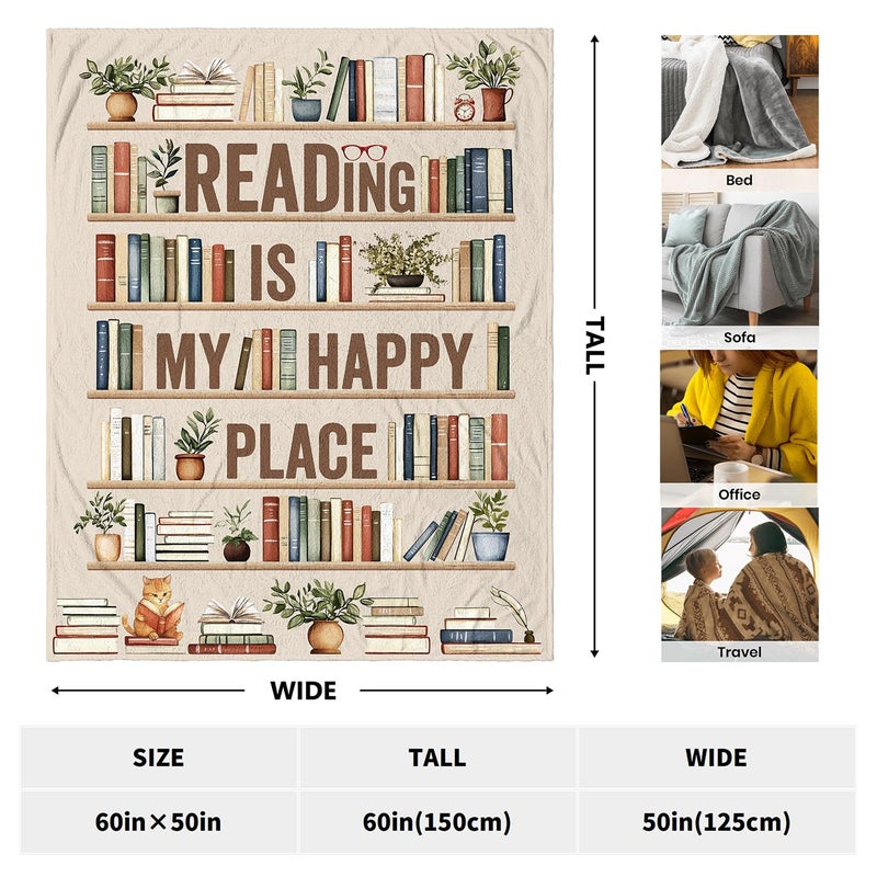 CUJUYO Book Lover Gifts for Women Men Blanket 60""x50"" - Librarian Gifts Throw - Book Club Gifts for Reading Lovers Bookish - Literary Gift Ideas - Best Bookworm Gifts for Birthday Christmas Graduation - Image 2