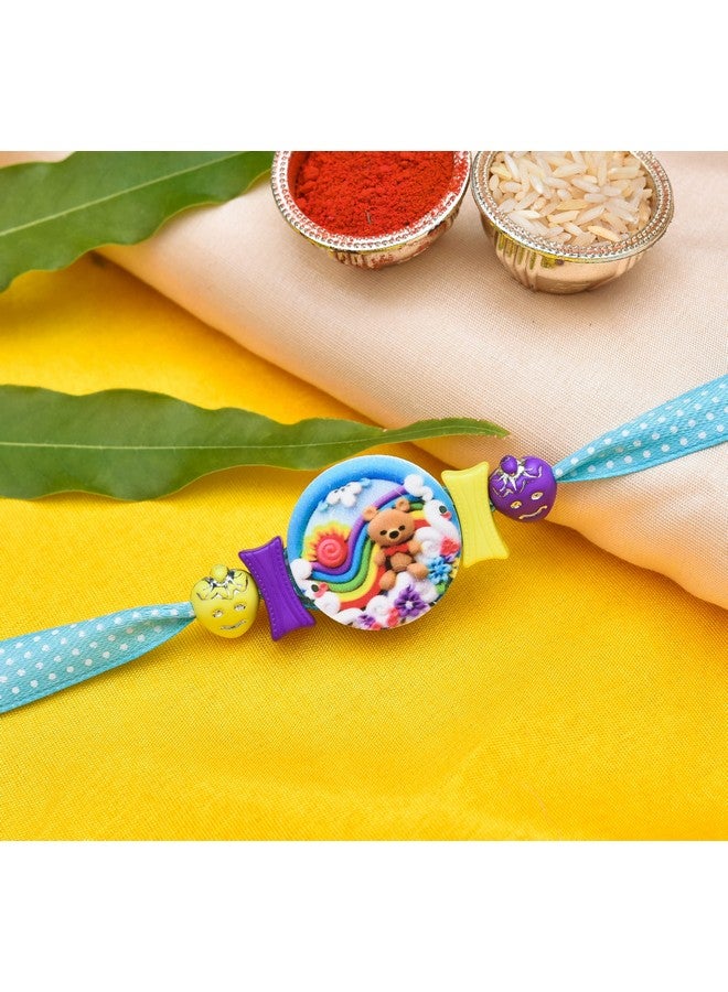 brown leaf ( Pack Of 2 Kids Rakhi Combo Pack Bracelet Thread Rakhi For Raksha Bandhan With Roli Tilak (Style 5) - Image 2