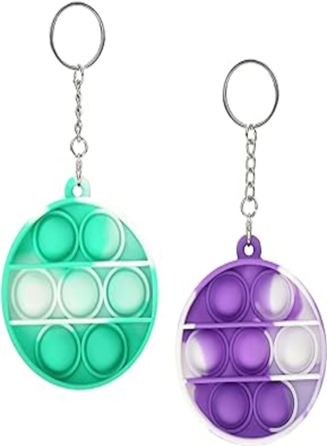 2 Pack Mini Push Pop Fidget Toys With KeyChain Simple Dimple Bubble Fidget Sensory Toy Autism ADHD Relief Pendant Desk Gift