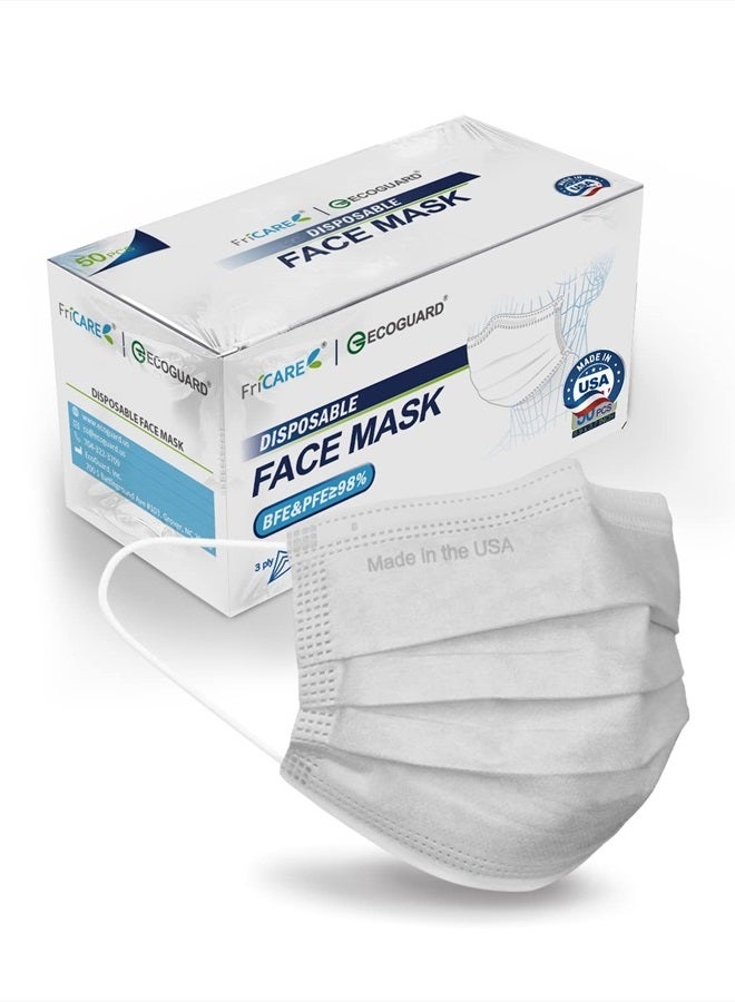 FriCARE Face Masks Disposable Made in USA, ASTM Level 3 Mask Medical Grdade for Home Office School, Soft Antifog Universal Design 50 Pcs - Image 1