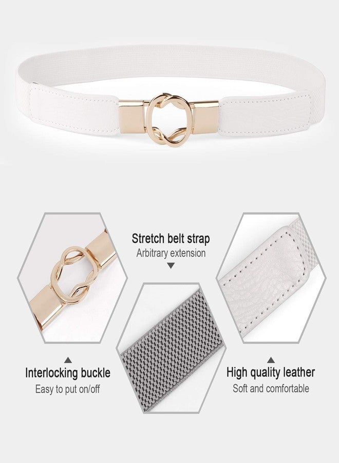 WERFORU Women Skinny Belt for Dresses Retro Stretch Waist Belt with Gold Buckle Set of 4, D-black+brown+white+beige, Fits Waist 29"-40" - Image 4
