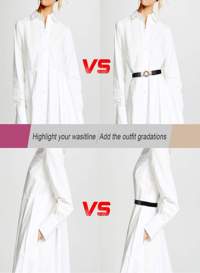 WERFORU Women Skinny Belt for Dresses Retro Stretch Waist Belt with Gold Buckle Set of 4, D-black+brown+white+beige, Fits Waist 29"-40" - Image 5