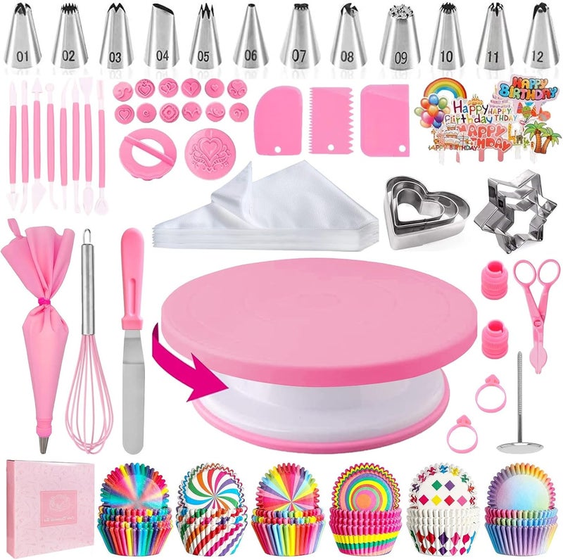 AKHMLEF Cake Decorating Kit,Piping Bags and Tips Set,Cake Decorating Supplies,Frosting Piping Kit,Cake Baking Supplies for Beginners (255PCS) - Image 1