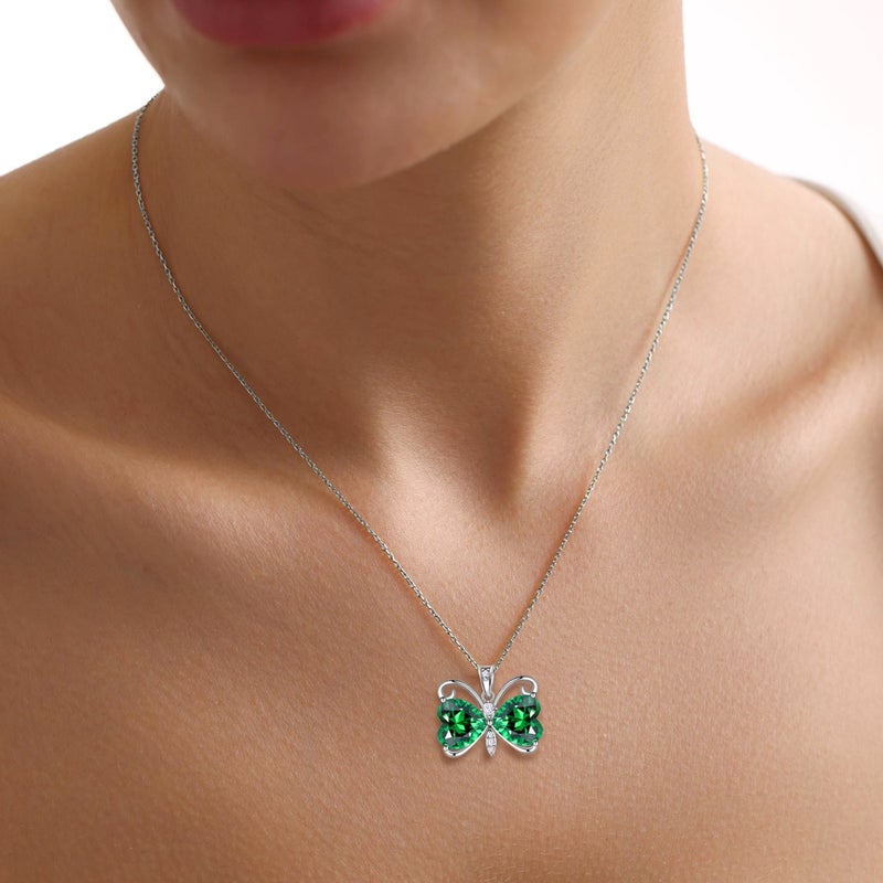 Juwaliy Green Butterfly Necklace Heart May Birthstone Necklace Emerald Pendant Jewelry Women Christmas Birthday Mother's Day Gift for Mom Grandma Wife - Image 5
