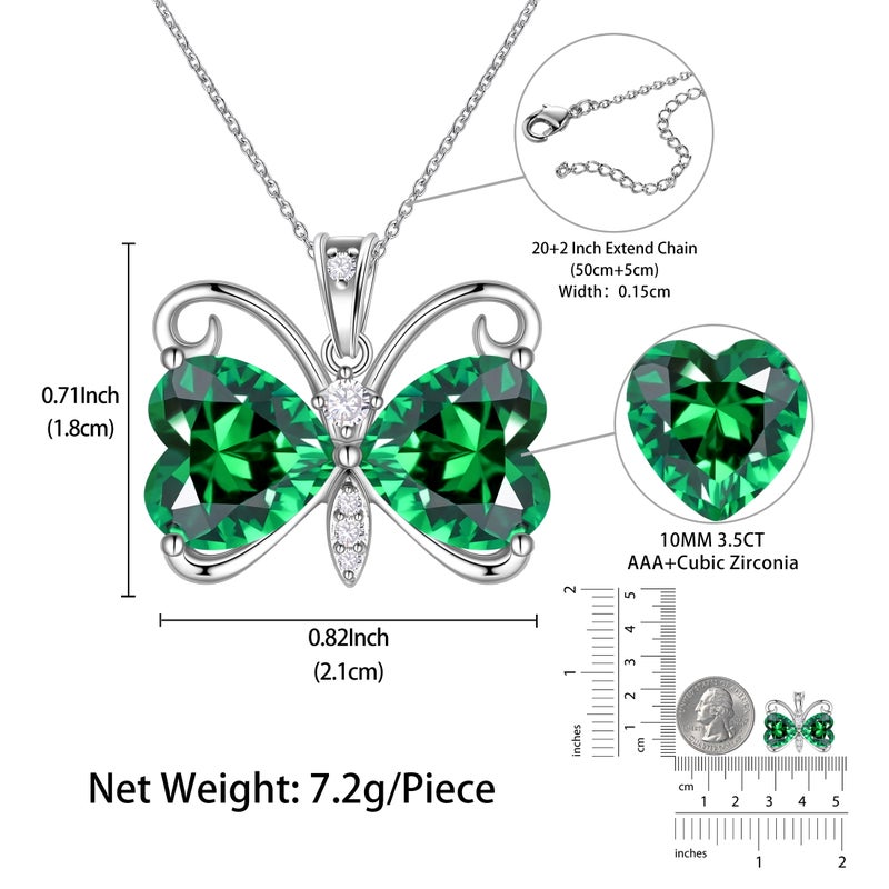 Juwaliy Green Butterfly Necklace Heart May Birthstone Necklace Emerald Pendant Jewelry Women Christmas Birthday Mother's Day Gift for Mom Grandma Wife - Image 4