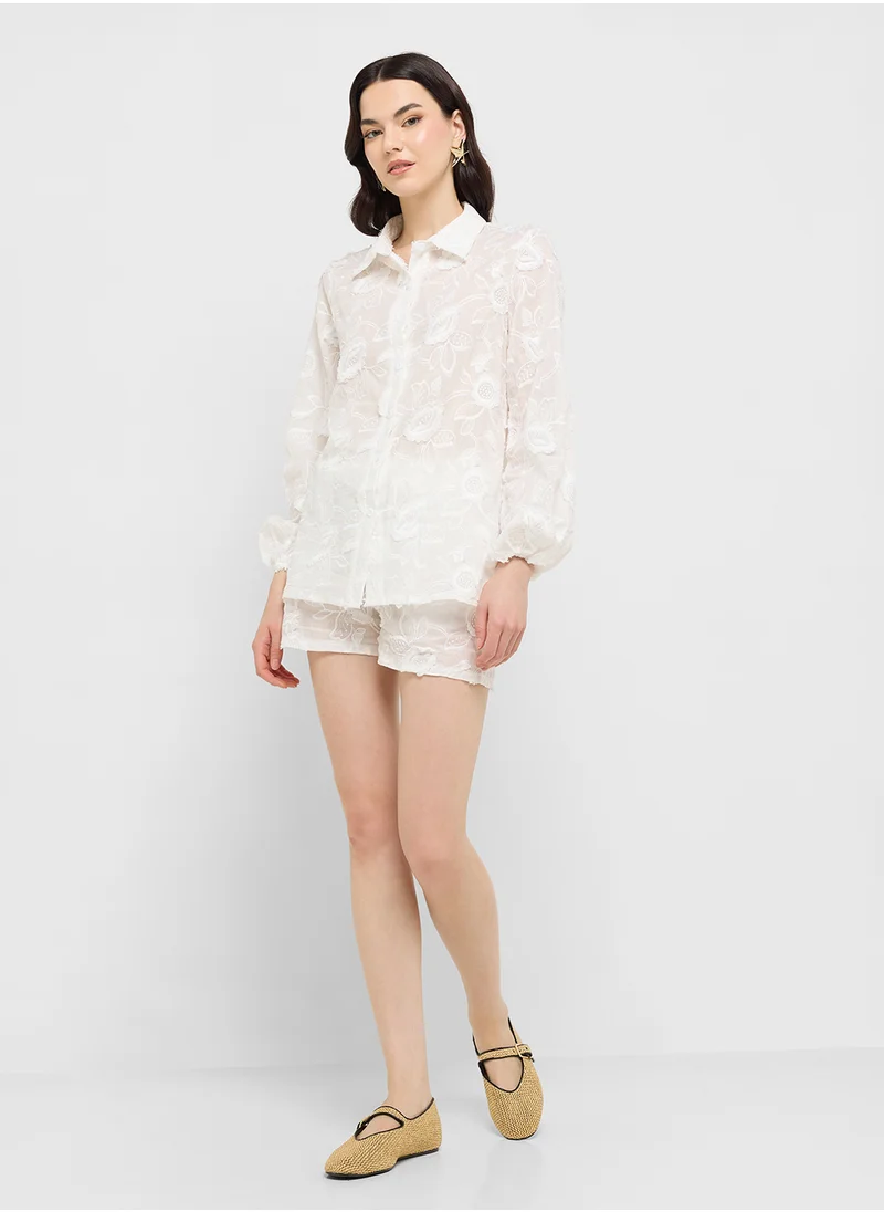 جينجر Lace Shirt & Short Coord Set