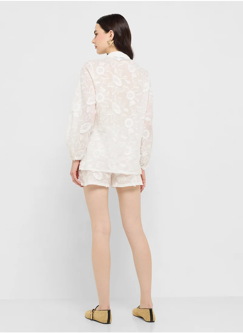 جينجر Lace Shirt & Short Coord Set