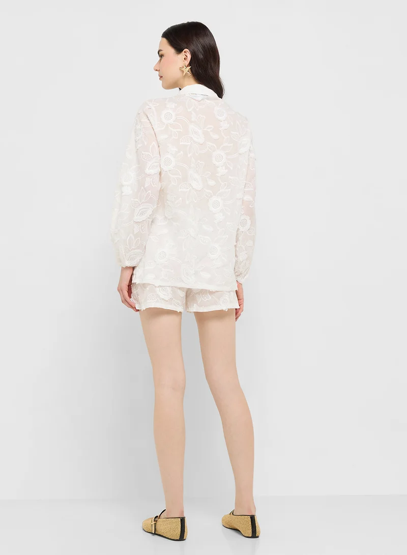 جينجر Lace Shirt & Short Coord Set