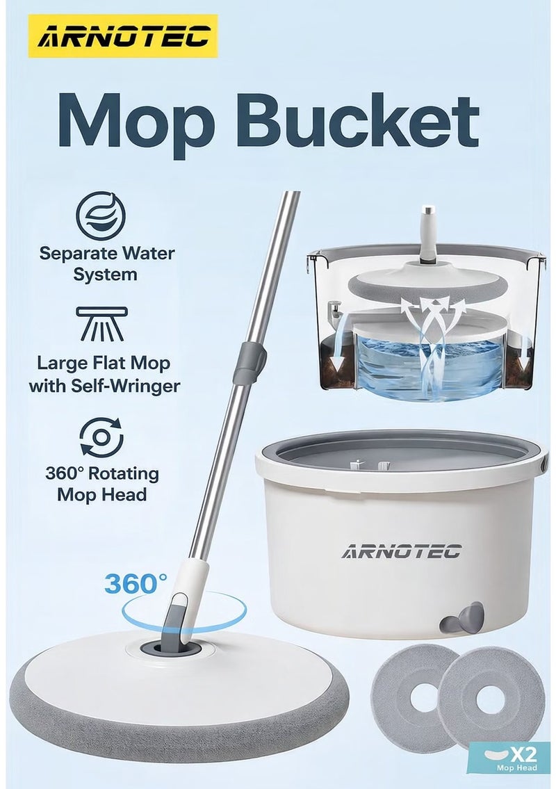 أرنوتيك ممسحة دلو سريعة الدوران مع رأسين من الألياف الدقيقة للتنظيف الجاف والرطب، مقبض قابل للتمديد، عصارة قابلة للإزالة، مجموعة تنظيف أرضيات بزاوية 360 درجة، قابلة للاستخدام على الوجهين - Image 1
