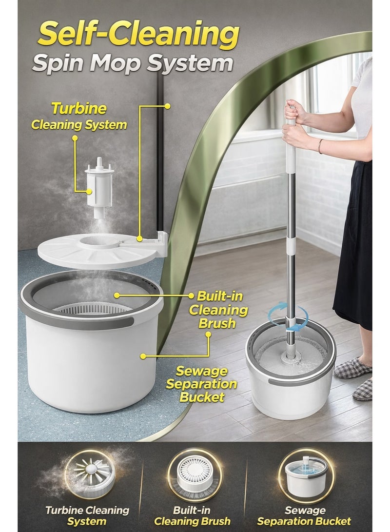 أرنوتيك ممسحة دلو سريعة الدوران مع رأسين من الألياف الدقيقة للتنظيف الجاف والرطب، مقبض قابل للتمديد، عصارة قابلة للإزالة، مجموعة تنظيف أرضيات بزاوية 360 درجة، قابلة للاستخدام على الوجهين - Image 2