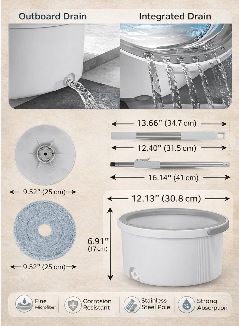 أرنوتيك ممسحة دلو سريعة الدوران مع رأسين من الألياف الدقيقة للتنظيف الجاف والرطب، مقبض قابل للتمديد، عصارة قابلة للإزالة، مجموعة تنظيف أرضيات بزاوية 360 درجة، قابلة للاستخدام على الوجهين - Image 3