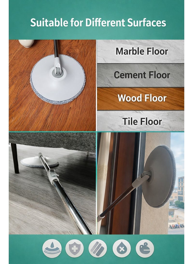 أرنوتيك ممسحة دلو سريعة الدوران مع رأسين من الألياف الدقيقة للتنظيف الجاف والرطب، مقبض قابل للتمديد، عصارة قابلة للإزالة، مجموعة تنظيف أرضيات بزاوية 360 درجة، قابلة للاستخدام على الوجهين - Image 4