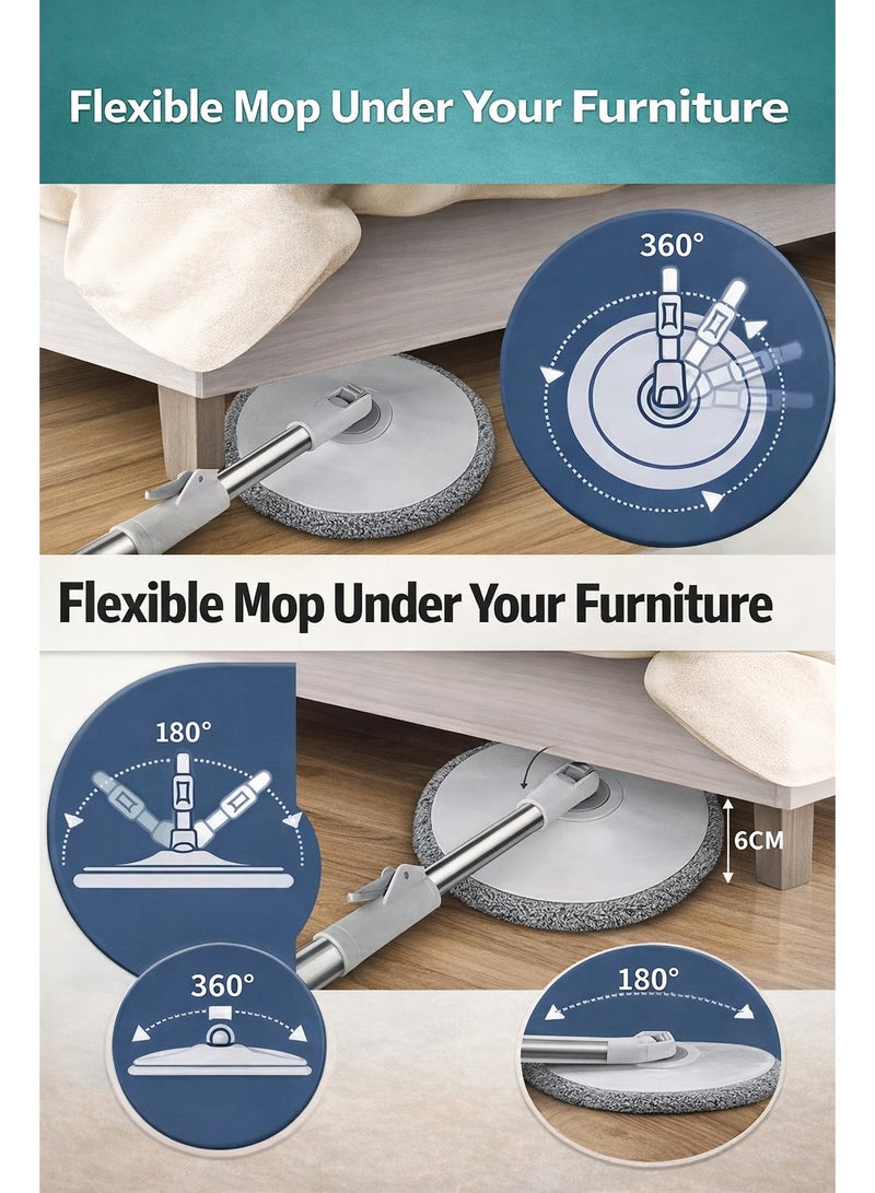 أرنوتيك ممسحة دلو سريعة الدوران مع رأسين من الألياف الدقيقة للتنظيف الجاف والرطب، مقبض قابل للتمديد، عصارة قابلة للإزالة، مجموعة تنظيف أرضيات بزاوية 360 درجة، قابلة للاستخدام على الوجهين - Image 5