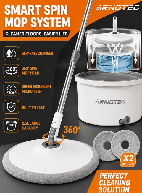 Bucket Quick Spin Mop with 2 Microfiber Wet Dry Mophead Floor Cleaning pocha Extendable Handle Removable Wringer 360° Floor Cleaner Mopping Set Reversible