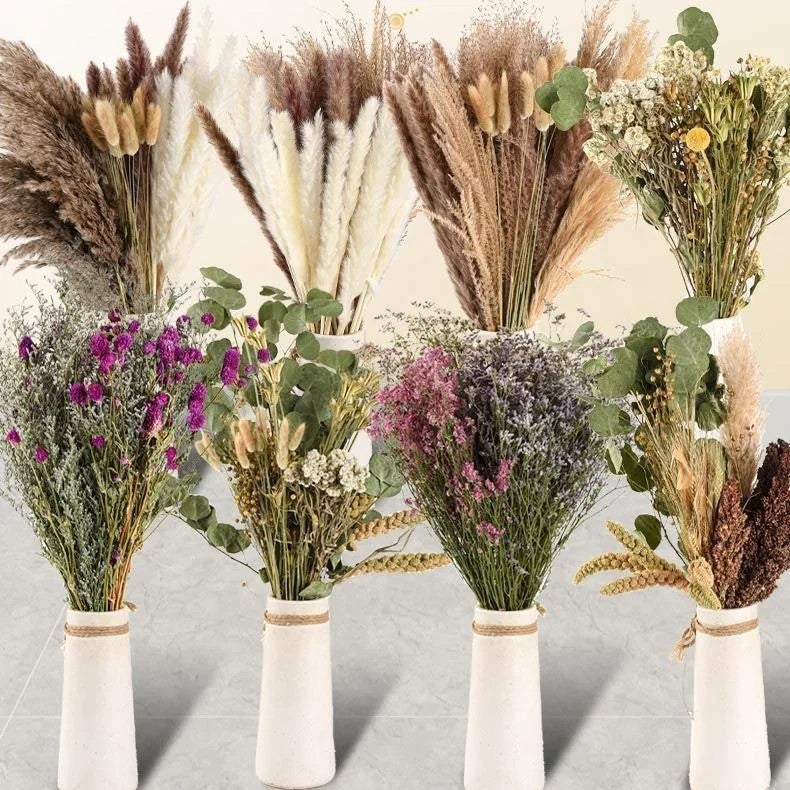 Bluejw YOPIN 389 Dried Flowers Mixed Pampas Grass Bouquet - Natural Dried Plants Floral Arrangement Home Decor - Image 2