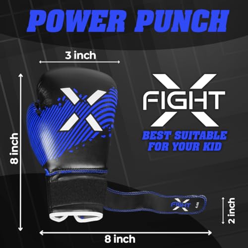 FightX قفازات الملاكمة للأطفال FightX من 3-8 سنوات 4 6 أونصات تدريب MMA للأولاد والبنات قفازات لكمة للتدريب، كيس اللكم، موياي تاي، MMA (أزرق، 4 أونصات) - Image 3