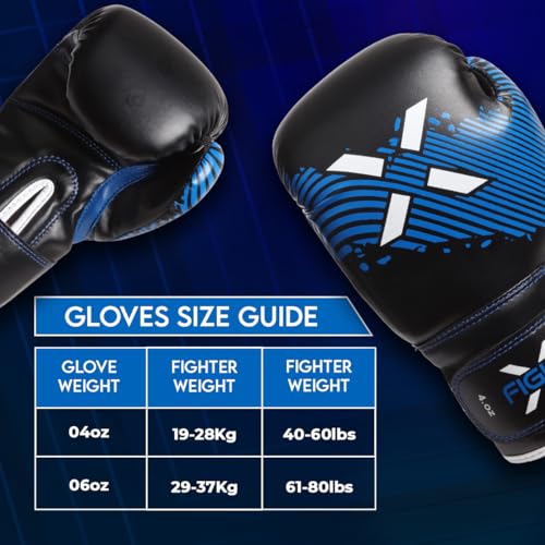 FightX قفازات الملاكمة للأطفال FightX من 3-8 سنوات 4 6 أونصات تدريب MMA للأولاد والبنات قفازات لكمة للتدريب، كيس اللكم، موياي تاي، MMA (أزرق، 4 أونصات) - Image 4