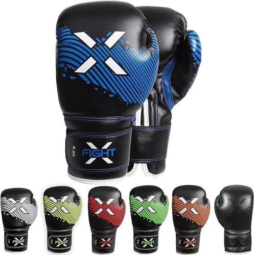 FightX قفازات الملاكمة للأطفال FightX من 3-8 سنوات 4 6 أونصات تدريب MMA للأولاد والبنات قفازات لكمة للتدريب، كيس اللكم، موياي تاي، MMA (أزرق، 4 أونصات) - Image 1
