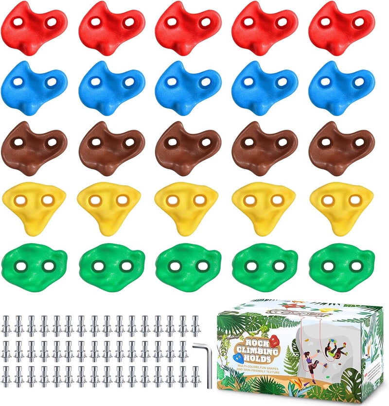 TOPNEW 25PCS Rock Climbing Holds for Kids, Large Climbing Holds for Play Set, Swingset - Adult Rock Wall Holds with Mounting Hardware for Indoor Outdoor Rock Climbing Wall - Image 1
