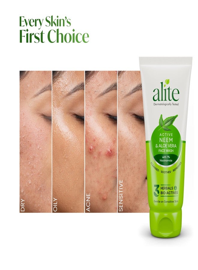 Alite Active Neem & Aloe Vera Face Wash with 1% Niacinamide | Gentle Herbal Cleanser for Sensitive, Dry & Combination Skin | Soap-Free Daily Face Wash | Men Women | Paraben-Free | 70g Each Pack of 4 - Image 4