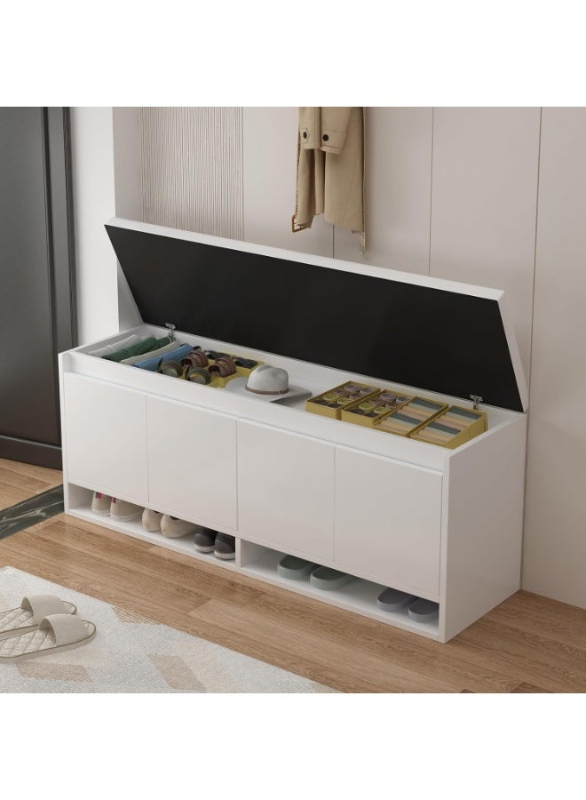 إيونتو مقعد تخزين أحذية مع 4 خزائن بأبواب متأرجحة ومساحة تخزين مخفية للمقاعد - مقعد أحذية مدخل من خشب MDF بطول 120 سم مع وسادة جلدية ناعمة، يتحمل حمولة 250 كجم، وأرفف قابلة للإزالة - Image 5