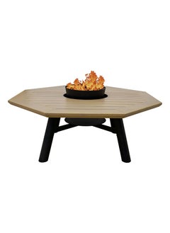 NABCO Light Octagon Wood-Burning Fire Pit Table for Patio – 135x135x52 cm, Outdoor Dining Table with Fire Pit, Durable for Backyard or Garden, Natural Teak/Black  - Image 1