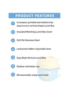 LITTLE SURPRISE BOX Light Blue small size Foxy Dual Handle Soup and Noodles Lunch Box with matching Cover  - Image 3