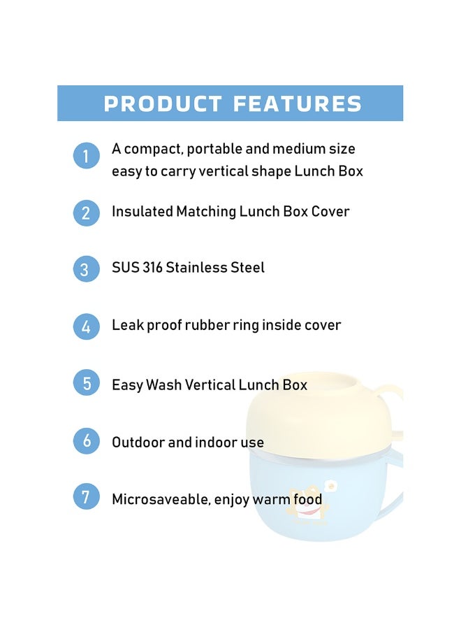 LITTLE SURPRISE BOX - Light Blue small size Foxy Dual Handle Soup and Noodles Lunch Box with matching Cover - Image 1