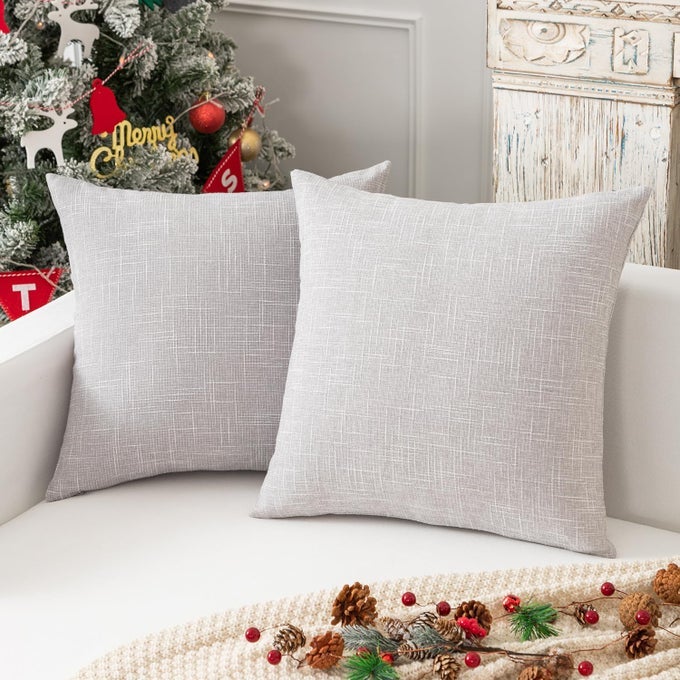 KEVIN TEXTILE FAUX LINEN HOME DECORATIVE HAND MADE CUSHION COVER PILLOWCASE FOR NAP HIDDEN ZIPPER 18X18 2 PIECES GREY WHITE
